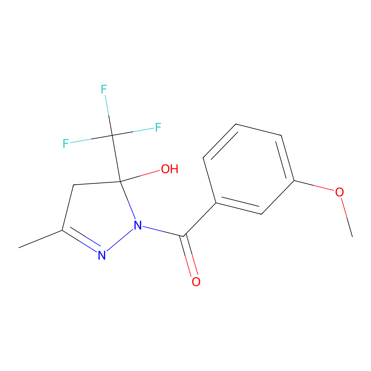 2-Pyrazolin-5-ol, 5-trifluoromethyl-1-(3-methoxybenzoyl)-3-methyl- molecular structure, CAS 372156-60-0