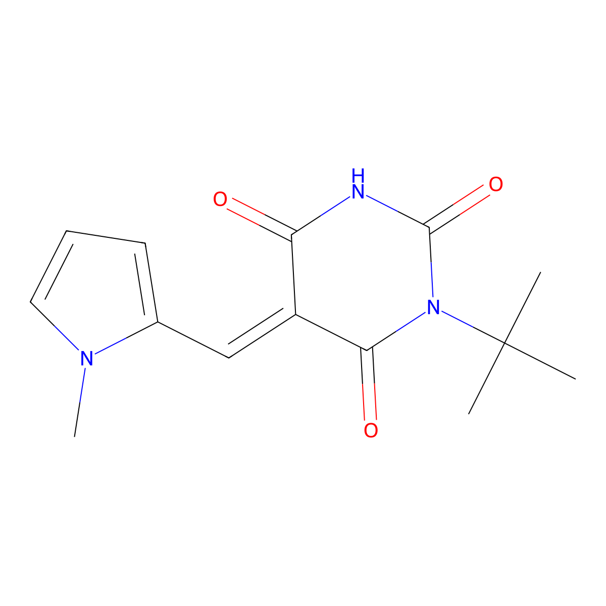 1-Tert-butyl-5-[(1-methylpyrrol-2-yl)methylidene]-1,3-diazinane-2,4,6-trione molecular structure, CAS 372156-90-6