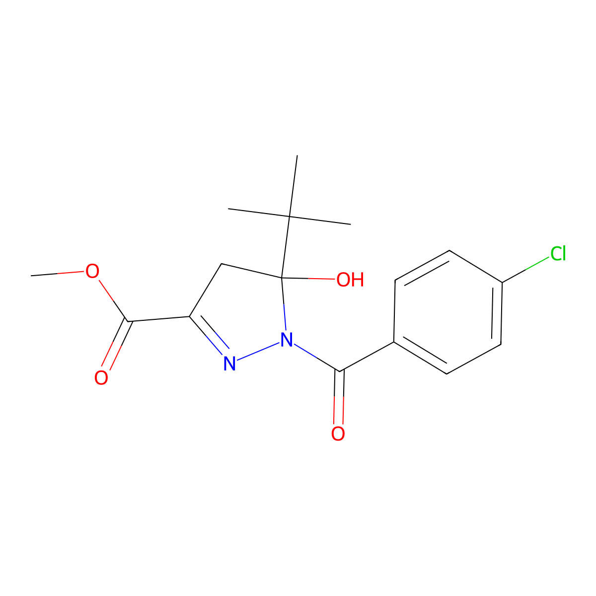 methyl 5-tert-butyl-1-[(4-chlorophenyl)carbonyl]-5-hydroxy-4,5-dihydro-1H-pyrazole-3-carboxylate molecular structure, CAS 372157-21-6