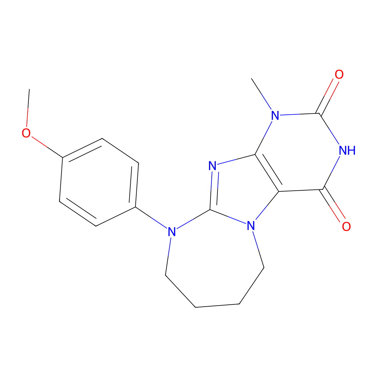 10-(4-Methoxyphenyl)-1-methyl-6,7,8,9-tetrahydropurino[7,8-a][1,3]diazepine-2,4-dione molecular structure, CAS 372171-54-5