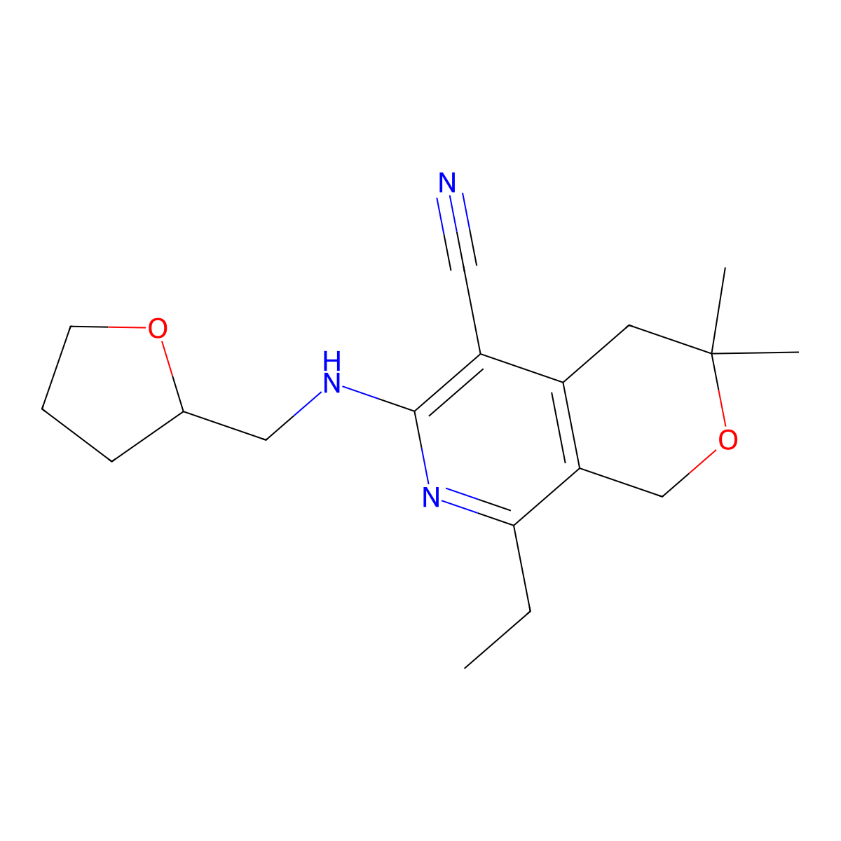 8-Ethyl-3,3-dimethyl-6-(oxolan-2-ylmethylamino)-1,4-dihydropyrano[3,4-c]pyridine-5-carbonitrile molecular structure, CAS 372172-82-2