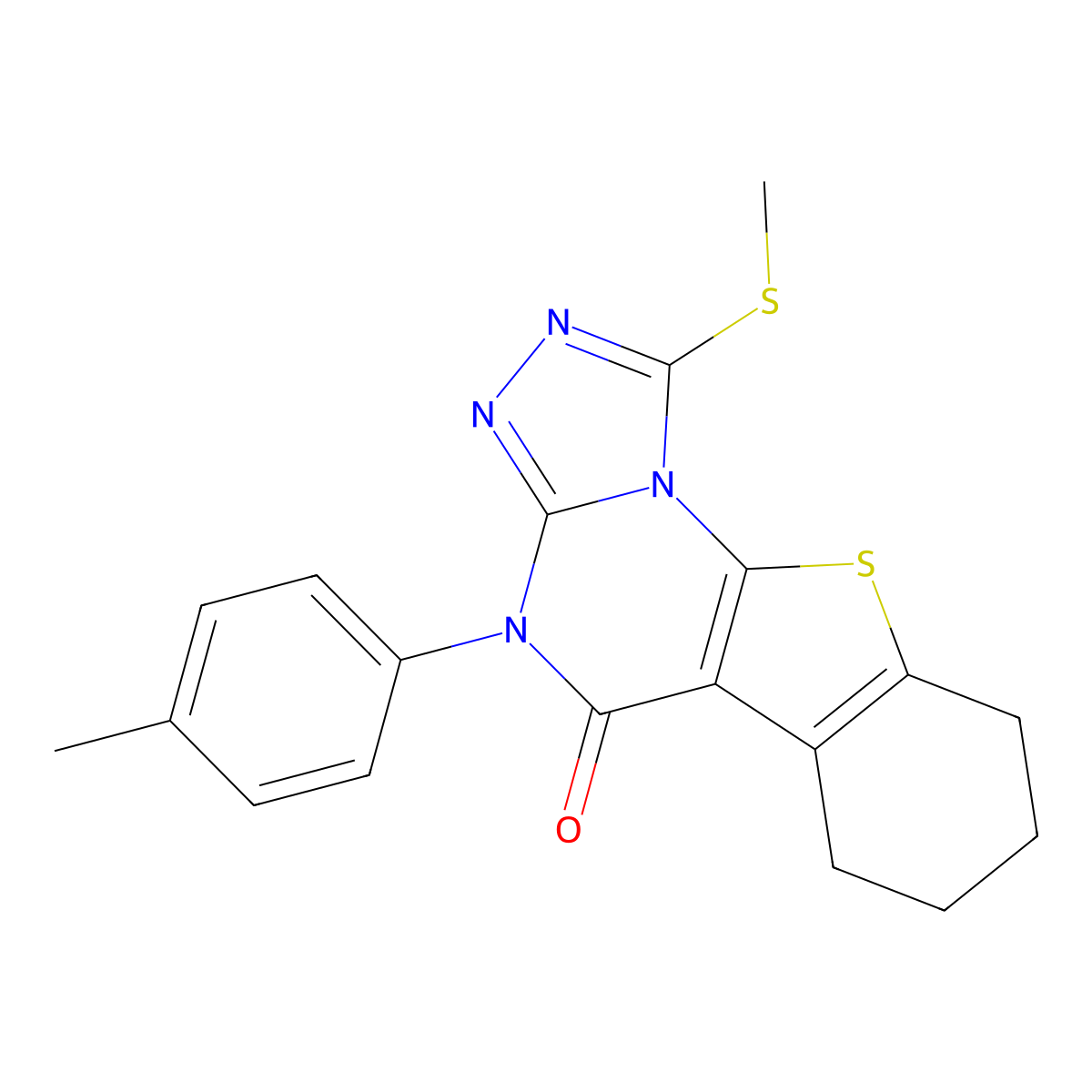 1-(methylthio)-4-(p-tolyl)-6,7,8,9-tetrahydrobenzo[4,5]thieno[3,2-e][1,2,4]triazolo[4,3-a]pyrimidin-5(4H)-one molecular structure, CAS 372173-59-6