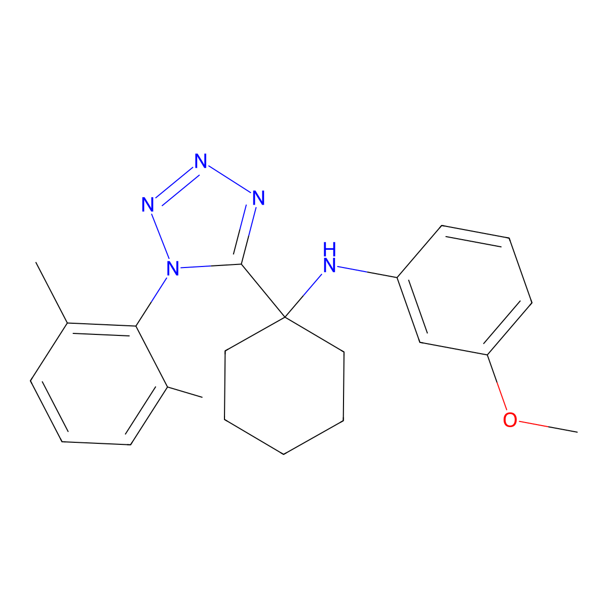 N-[1-[1-(2,6-dimethylphenyl)tetrazol-5-yl]cyclohexyl]-3-methoxyaniline molecular structure, CAS 372173-86-9