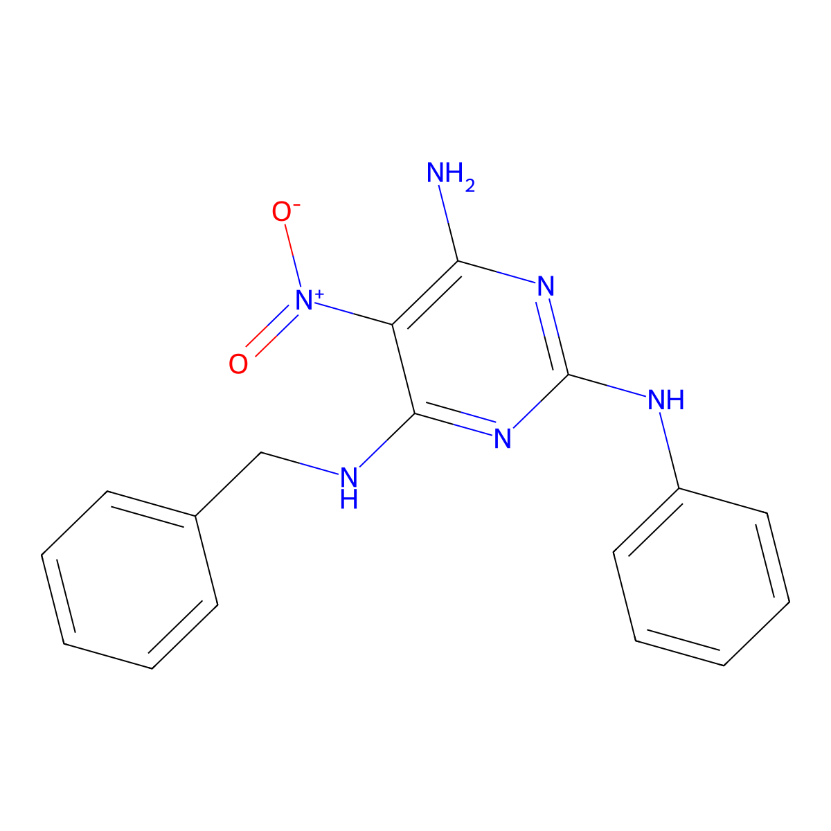 4-N-benzyl-5-nitro-2-N-phenylpyrimidine-2,4,6-triamine molecular structure, CAS 372174-71-5