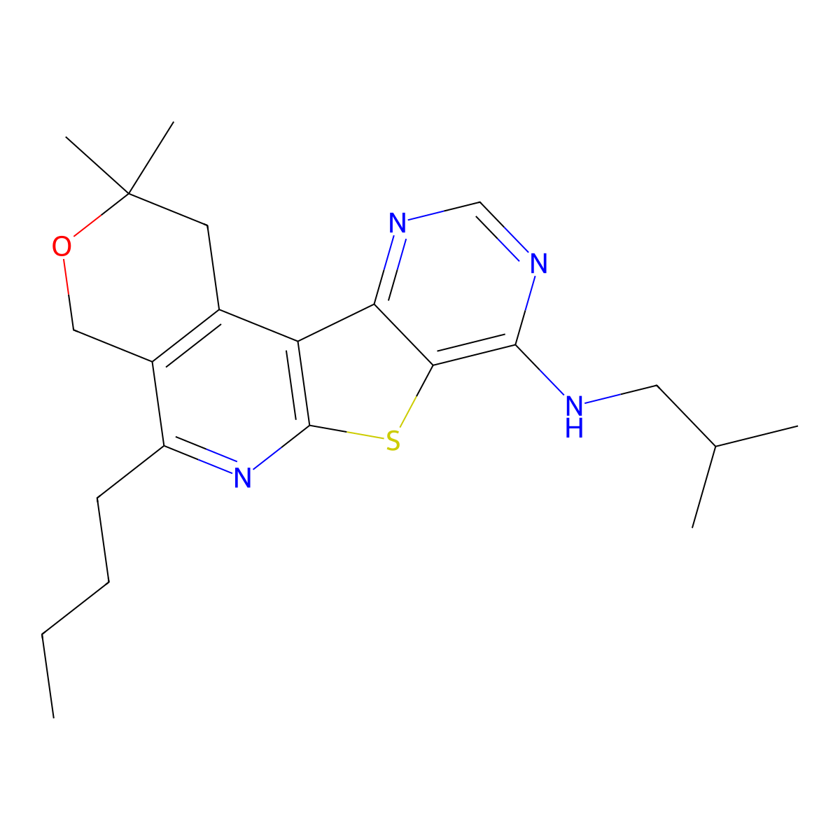 5-butyl-N-isobutyl-2,2-dimethyl-2,4-dihydro-1H-pyrano[4'',3'':4',5']pyrido[3',2':4,5]thieno[3,2-d]pyrimidin-8-amine molecular structure, CAS 372175-06-9