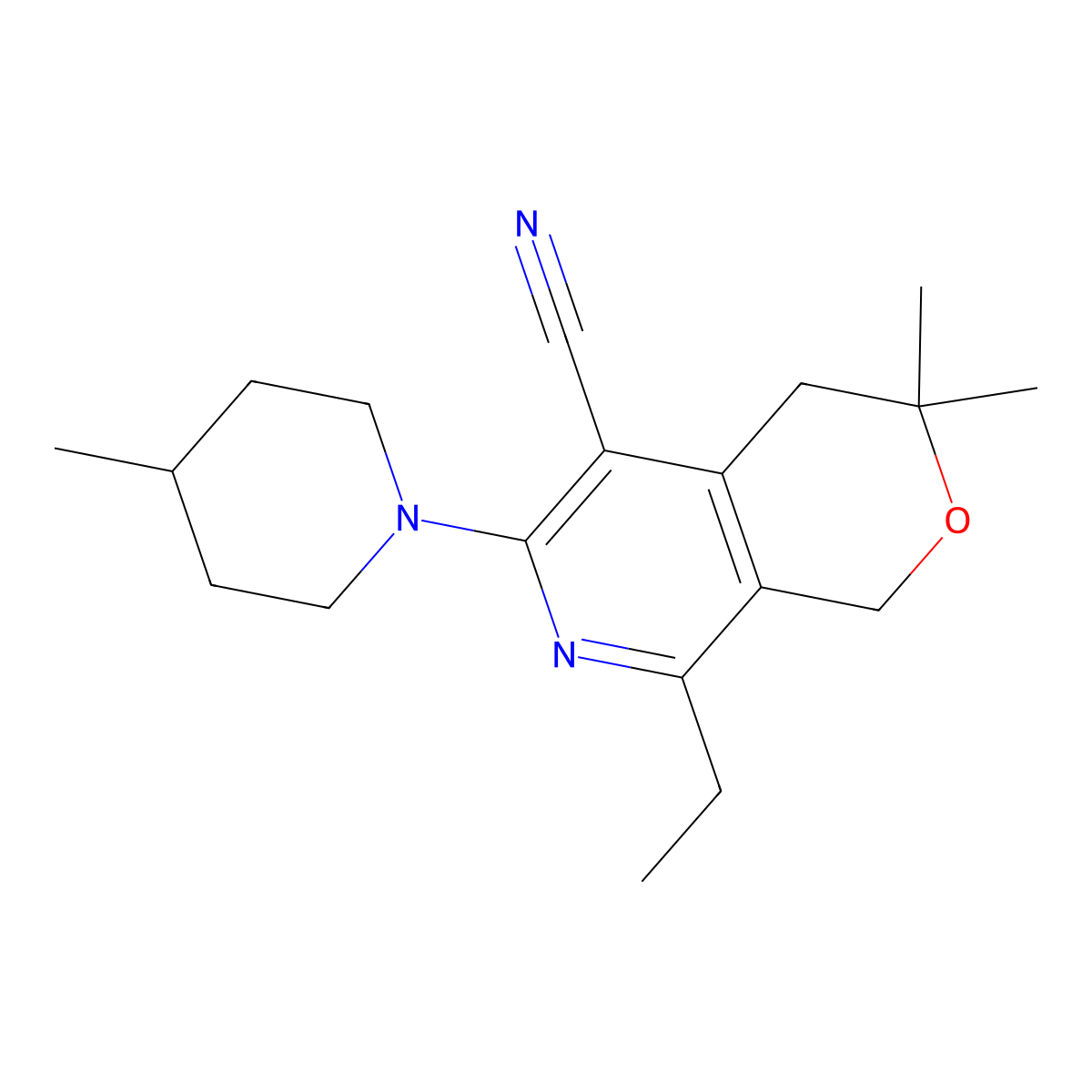 8-Ethyl-3,3-dimethyl-6-(4-methylpiperidin-1-yl)-1,4-dihydropyrano[3,4-c]pyridine-5-carbonitrile molecular structure, CAS 372176-06-2