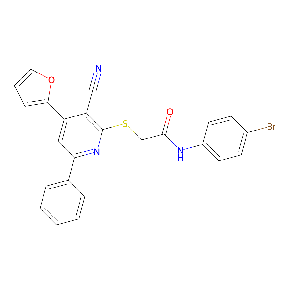N-(4-bromophenyl)-2-{[3-cyano-4-(furan-2-yl)-6-phenylpyridin-2-yl]sulfanyl}acetamide molecular structure, CAS 372179-77-6