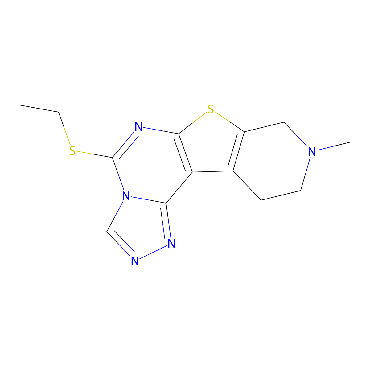 5-(Ethylthio)-9-methyl-8,9,10,11-tetrahydropyrido[4',3':4,5]thieno[3,2-e][1,2,4]triazolo[4,3-c]pyrimidine molecular structure, CAS 372180-30-8