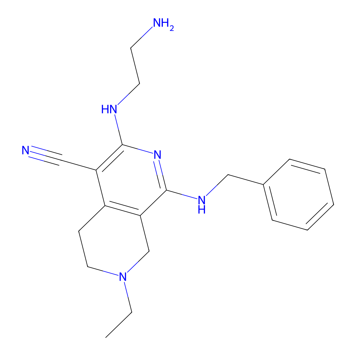 3-(2-Amino-ethylamino)-1-benzylamino-7-ethyl-5,6,7,8-tetrahydro-[2,7]naphthyridine-4-carbonitrile molecular structure, CAS 372180-55-7
