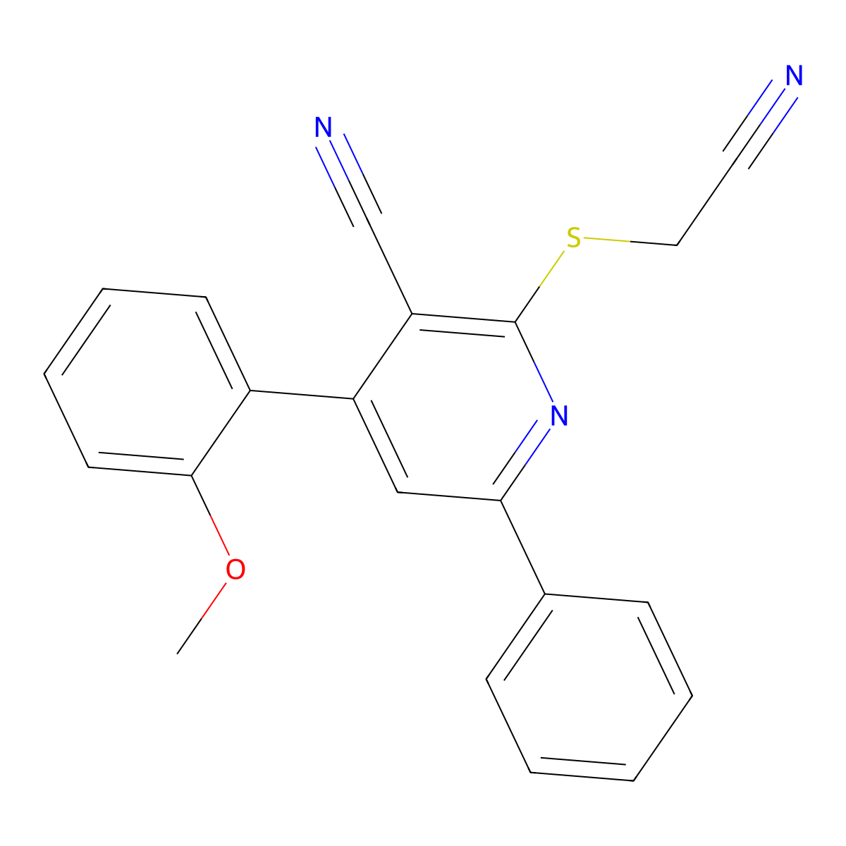 2-(Cyanomethylsulfanyl)-4-(2-methoxyphenyl)-6-phenylpyridine-3-carbonitrile molecular structure, CAS 372180-69-3