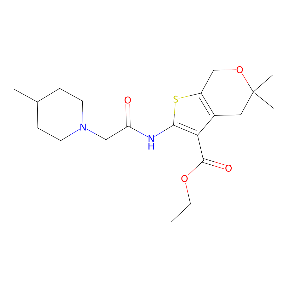 ethyl 5,5-dimethyl-2-{[(4-methylpiperidin-1-yl)acetyl]amino}-4,7-dihydro-5H-thieno[2,3-c]pyran-3-carboxylate molecular structure, CAS 372182-23-5