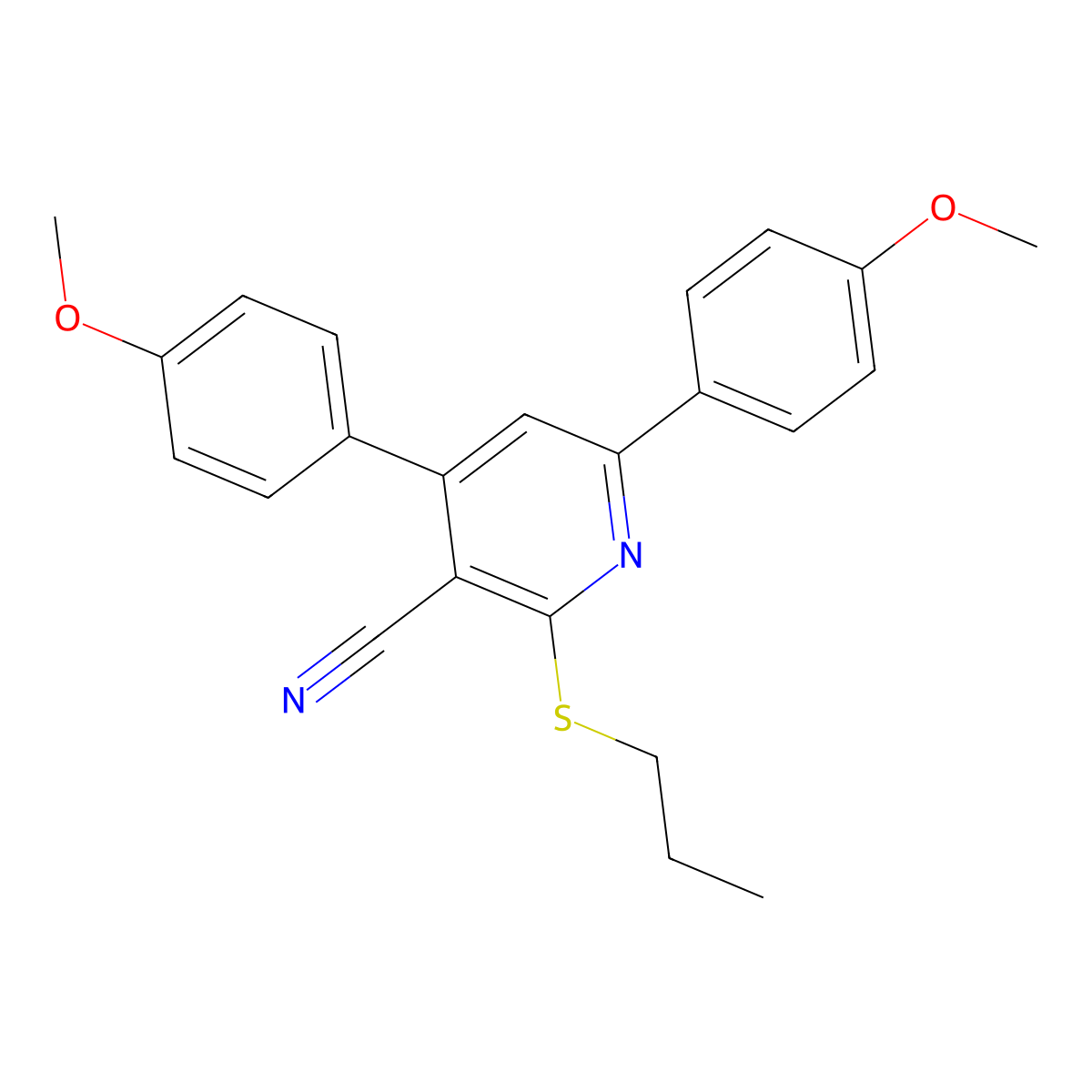 4,6-Bis(4-methoxyphenyl)-2-propylsulfanylpyridine-3-carbonitrile molecular structure, CAS 372182-34-8