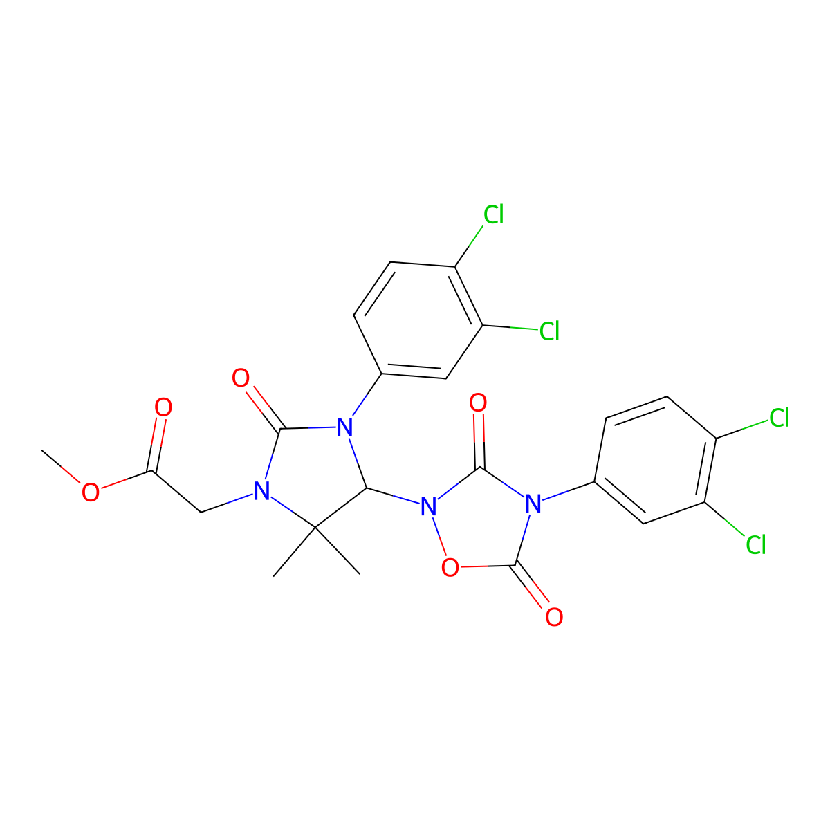 Methyl 2-[3-(3,4-dichlorophenyl)-4-[4-(3,4-dichlorophenyl)-3,5-dioxo-1,2,4-oxadiazolidin-2-yl]-5,5-dimethyl-2-oxoimidazolidin-1-yl]acetate molecular structure, CAS 372184-12-8