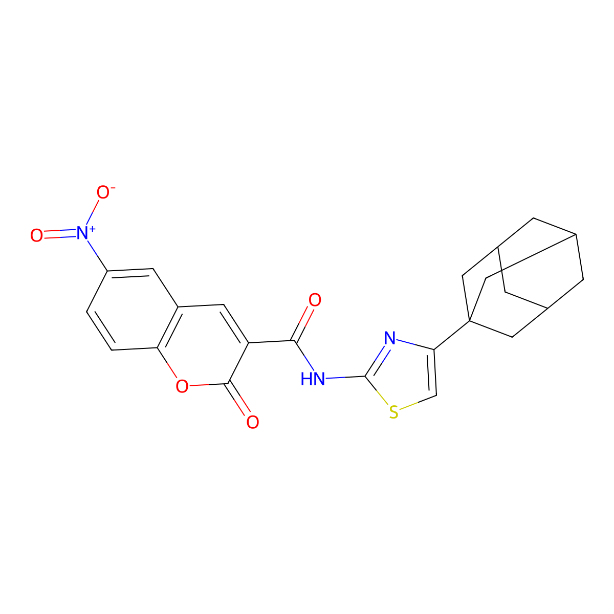 N-[4-(adamantan-1-yl)-1,3-thiazol-2-yl]-6-nitro-2-oxo-2H-chromene-3-carboxamide molecular structure, CAS 372184-29-7