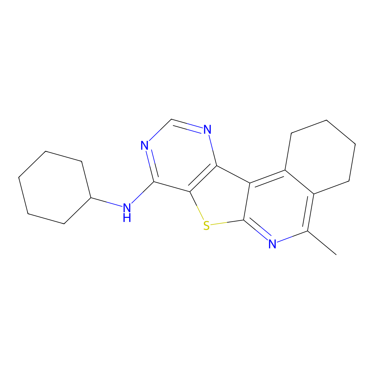 N-cyclohexyl-5-methyl-1,2,3,4-tetrahydropyrimido[4',5':4,5]thieno[2,3-c]isoquinolin-8-amine molecular structure, CAS 372184-31-1