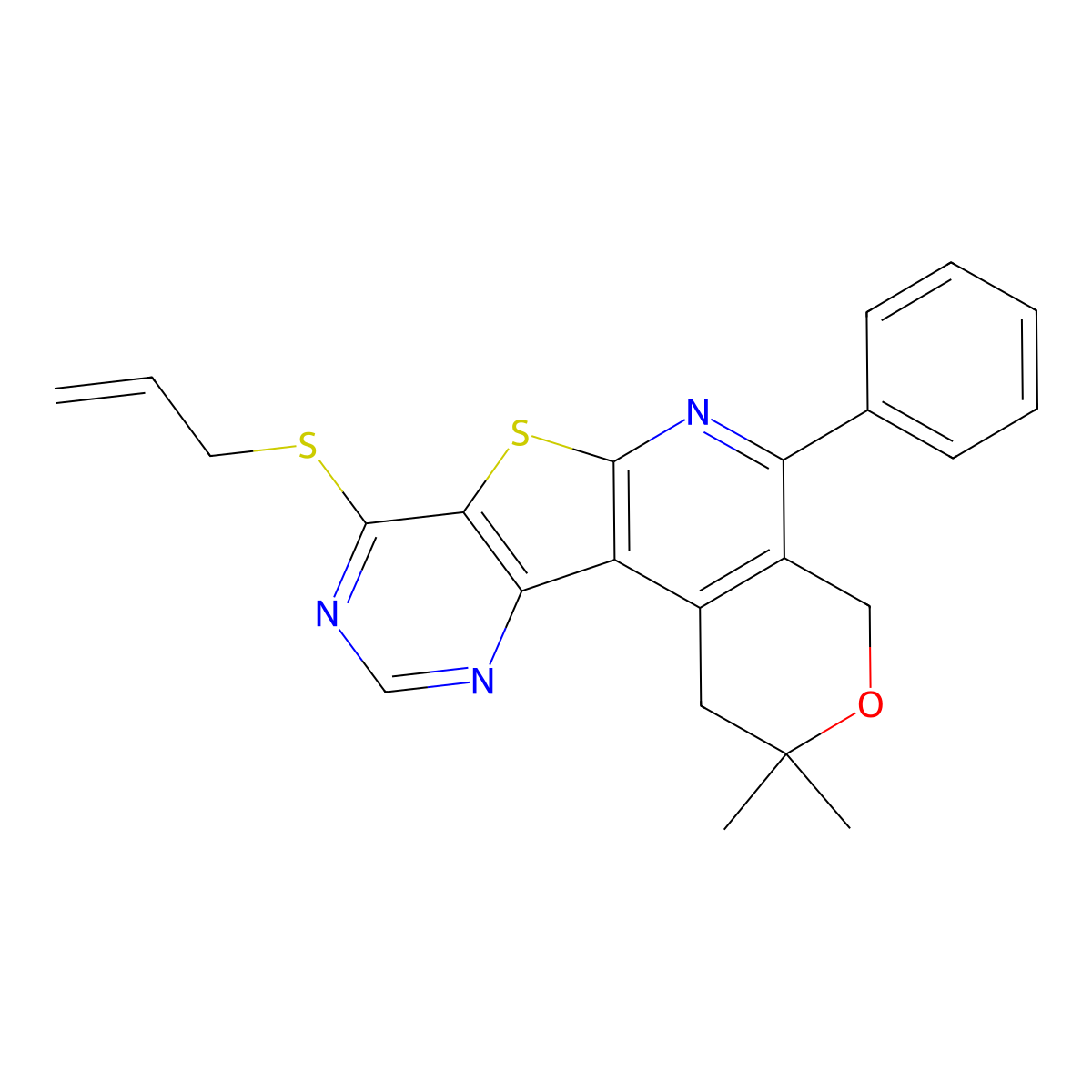 allyl 2,2-dimethyl-5-phenyl-1,4-dihydro-2H-pyrano[4'',3'':4',5']pyrido[3',2':4,5]thieno[3,2-d]pyrimidin-8-yl sulfide molecular structure, CAS 372184-73-1