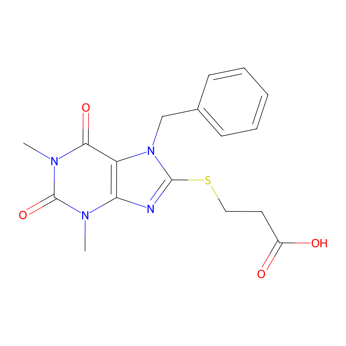 3-[(7-benzyl-1,3-dimethyl-2,6-dioxo-2,3,6,7-tetrahydro-1H-purin-8-yl)sulfanyl]propanoic acid molecular structure, CAS 372185-34-7