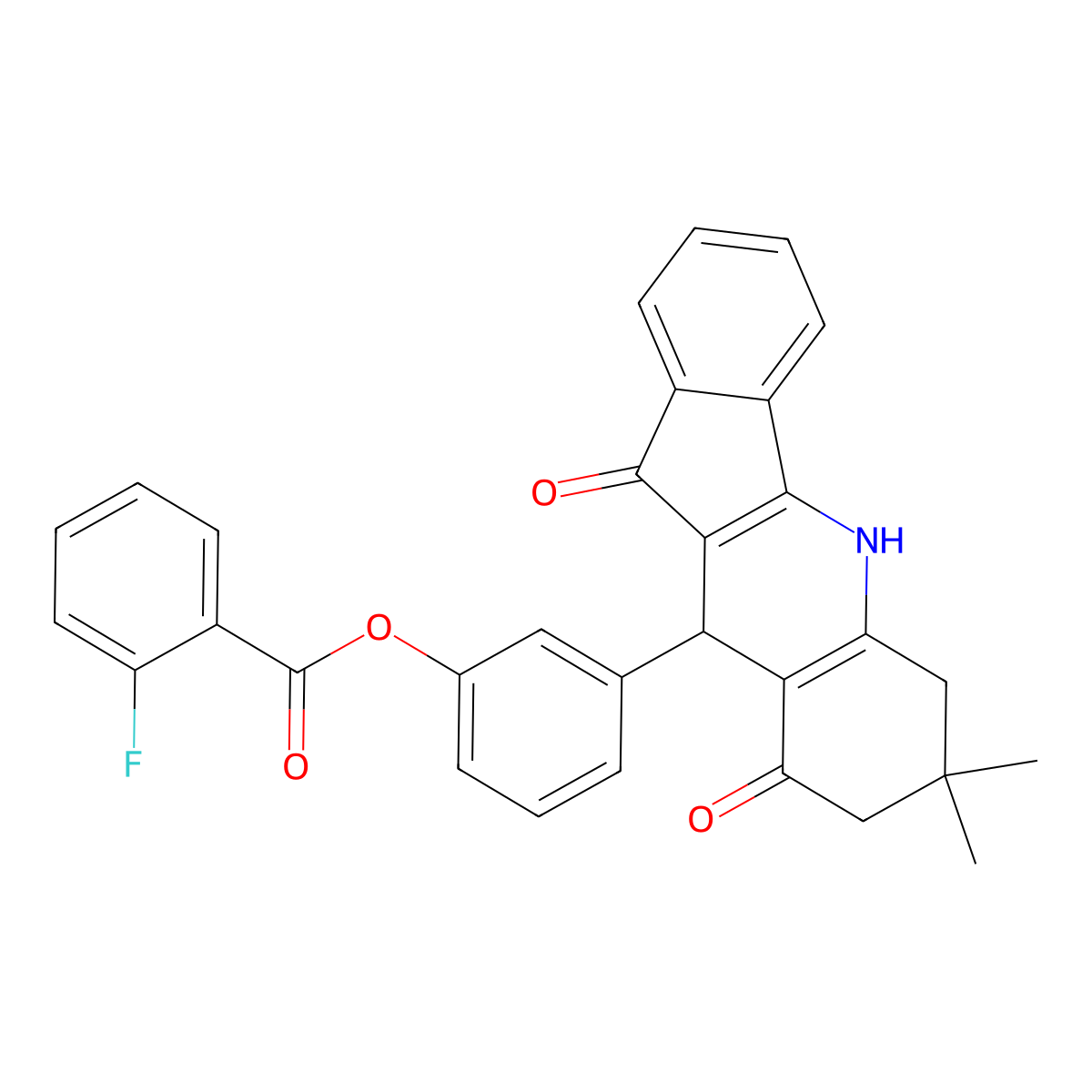 3-(7,7-dimethyl-9,11-dioxo-6,7,8,9,10,11-hexahydro-5H-indeno[1,2-b]quinolin-10-yl)phenyl 2-fluorobenzoate molecular structure, CAS 372185-41-6