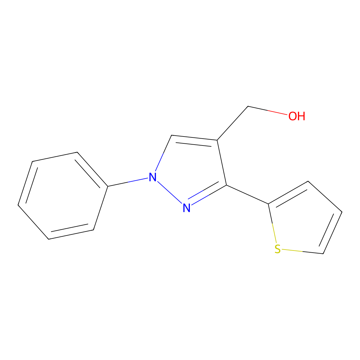 [1-phenyl-3-(thiophen-2-yl)-1H-pyrazol-4-yl]methanol molecular structure, CAS 372190-27-7