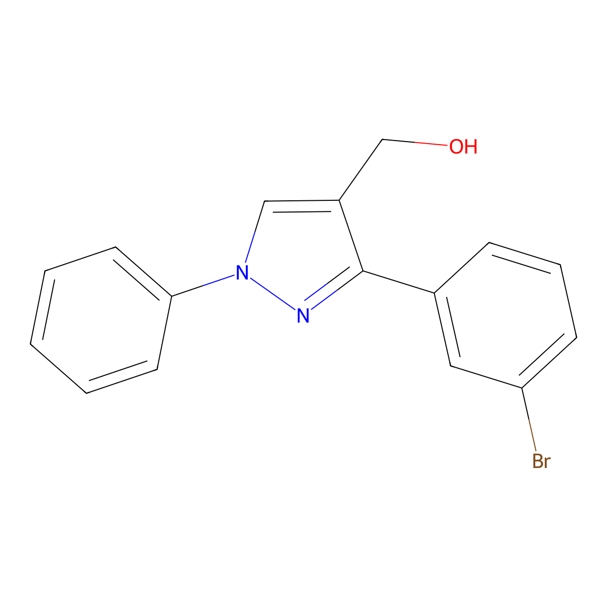 (3-(3-bromophenyl)-1-phenyl-1H-pyrazol-4-yl)methanol molecular structure, CAS 372190-36-8