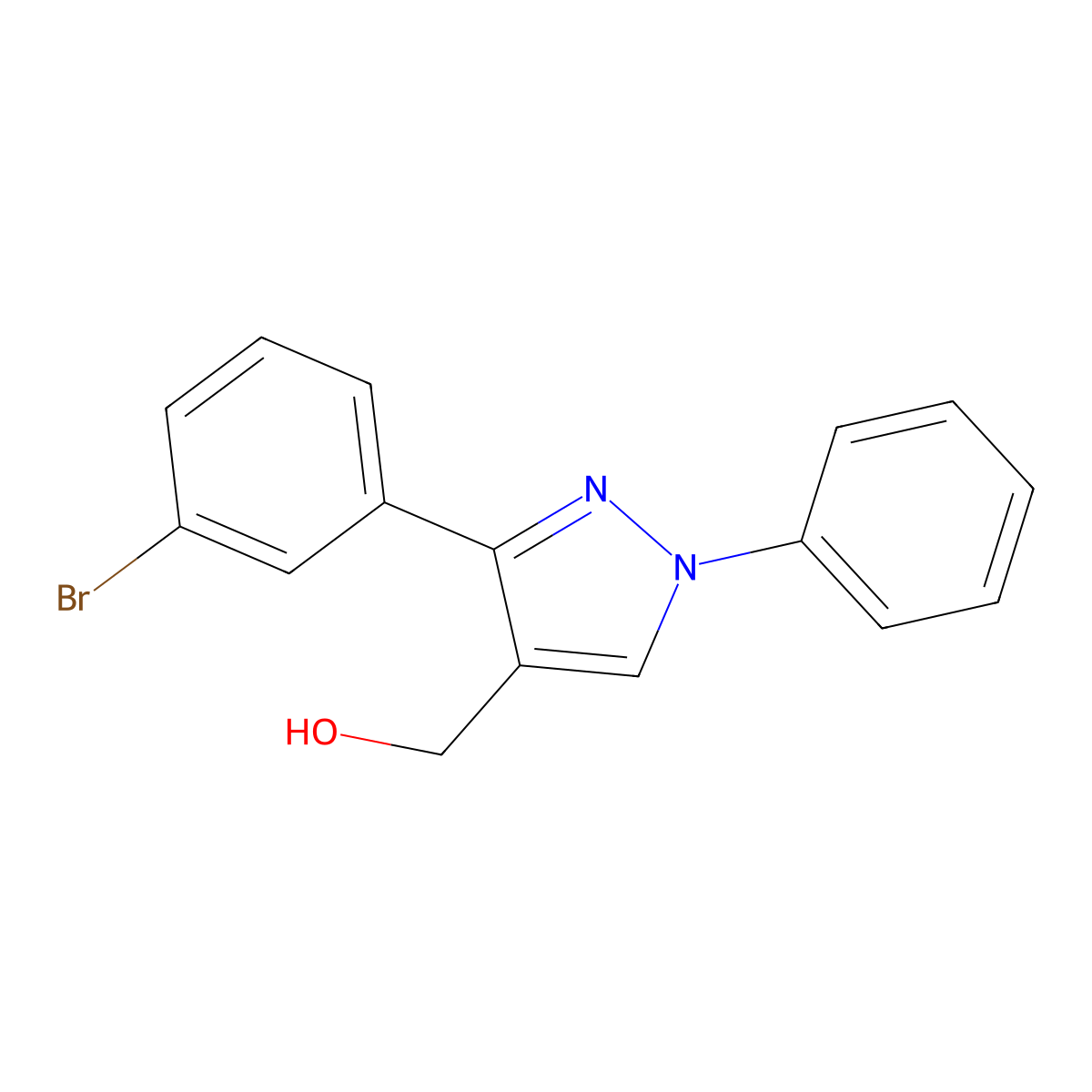 (3-(3-bromophenyl)-1-phenyl-1H-pyrazol-4-yl)methanol molecular structure, CAS 372190-36-8