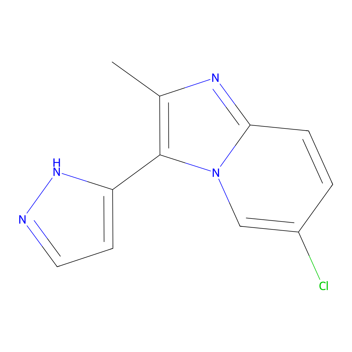 6-chloro-2-methyl-3-(1H-pyrazol-3-yl)imidazo[1,2-a]pyridine molecular structure, CAS 372198-32-8