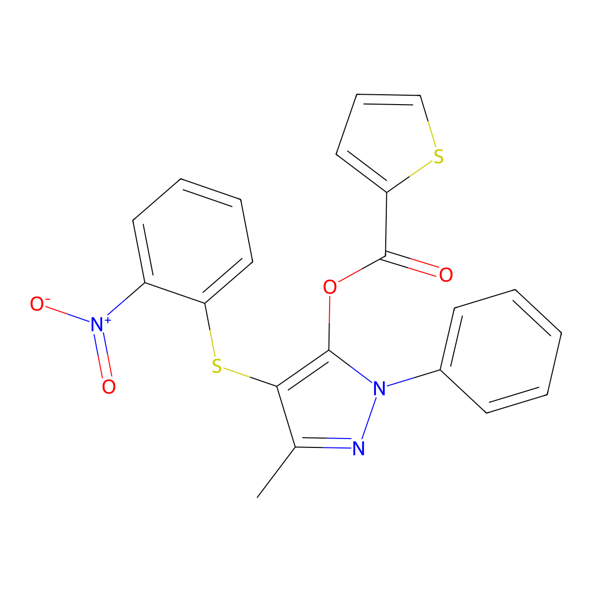 3-methyl-4-((2-nitrophenyl)thio)-1-phenyl-1H-pyrazol-5-yl thiophene-2-carboxylate molecular structure, CAS 372490-28-3