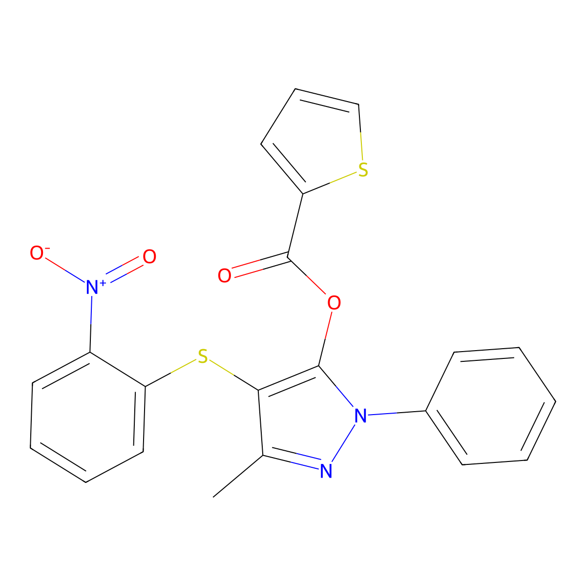 3-methyl-4-((2-nitrophenyl)thio)-1-phenyl-1H-pyrazol-5-yl thiophene-2-carboxylate molecular structure, CAS 372490-28-3