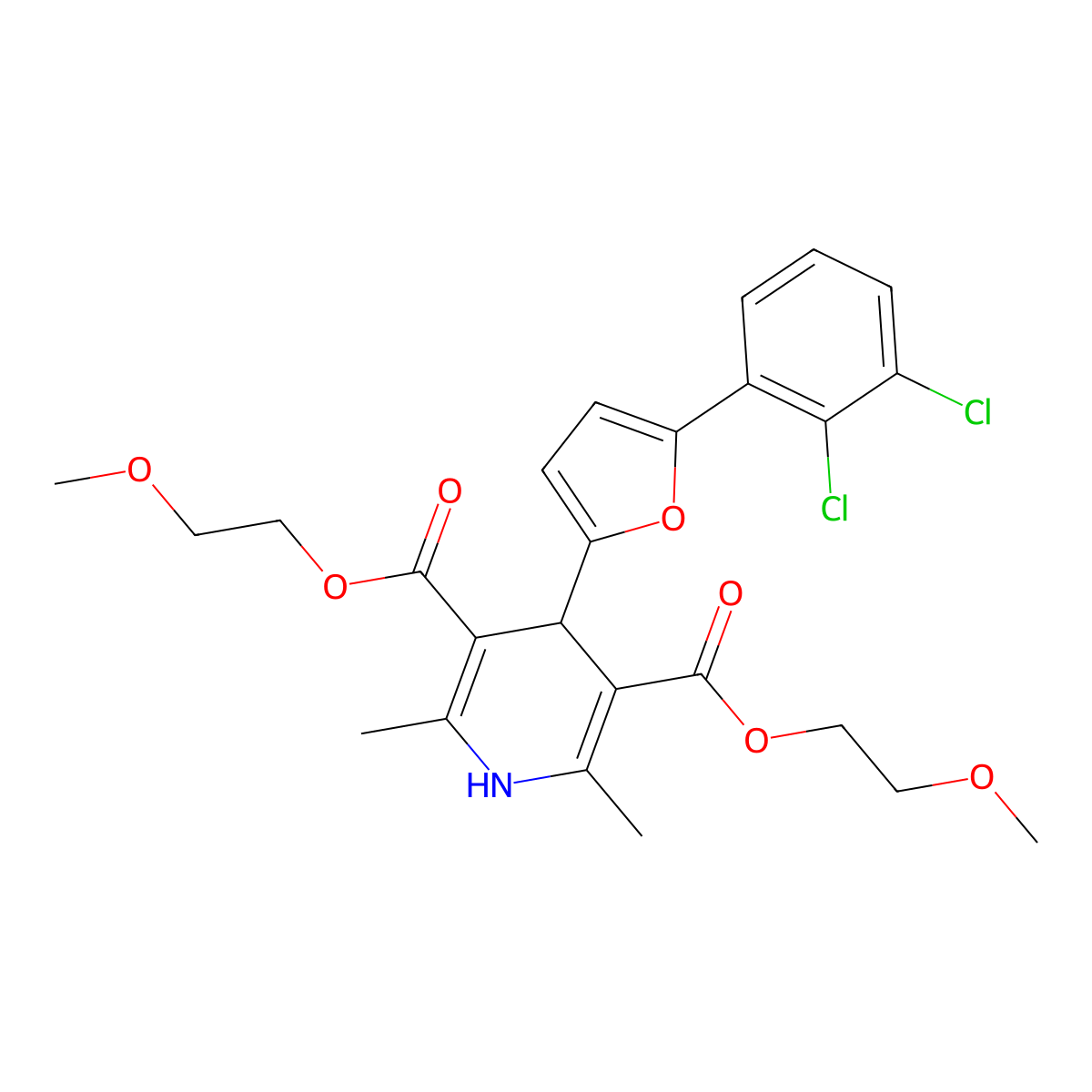 Bis(2-methoxyethyl) 4-[5-(2,3-dichlorophenyl)furan-2-yl]-2,6-dimethyl-1,4-dihydropyridine-3,5-dicarboxylate molecular structure, CAS 372493-69-1