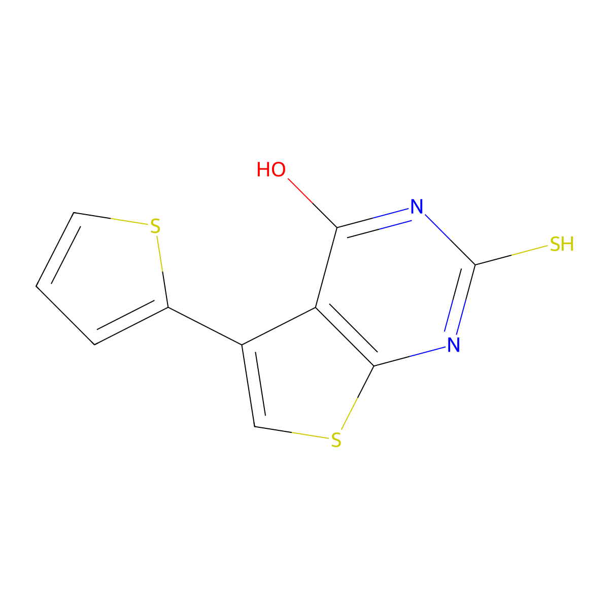 2-mercapto-5-thien-2-ylthieno[2,3-d]pyrimidin-4(3H)-one molecular structure, CAS 372494-00-3