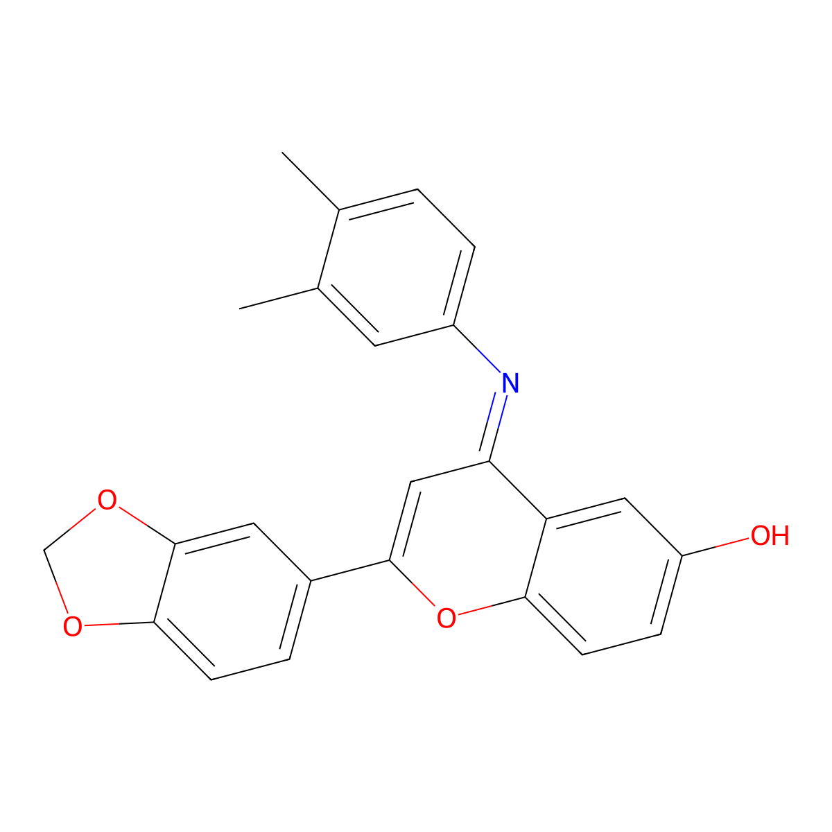 2-(1,3-Benzodioxol-5-yl)-4-[(3,4-dimethylphenyl)imino]-4H-1-benzopyran-6-ol molecular structure, CAS 372494-02-5