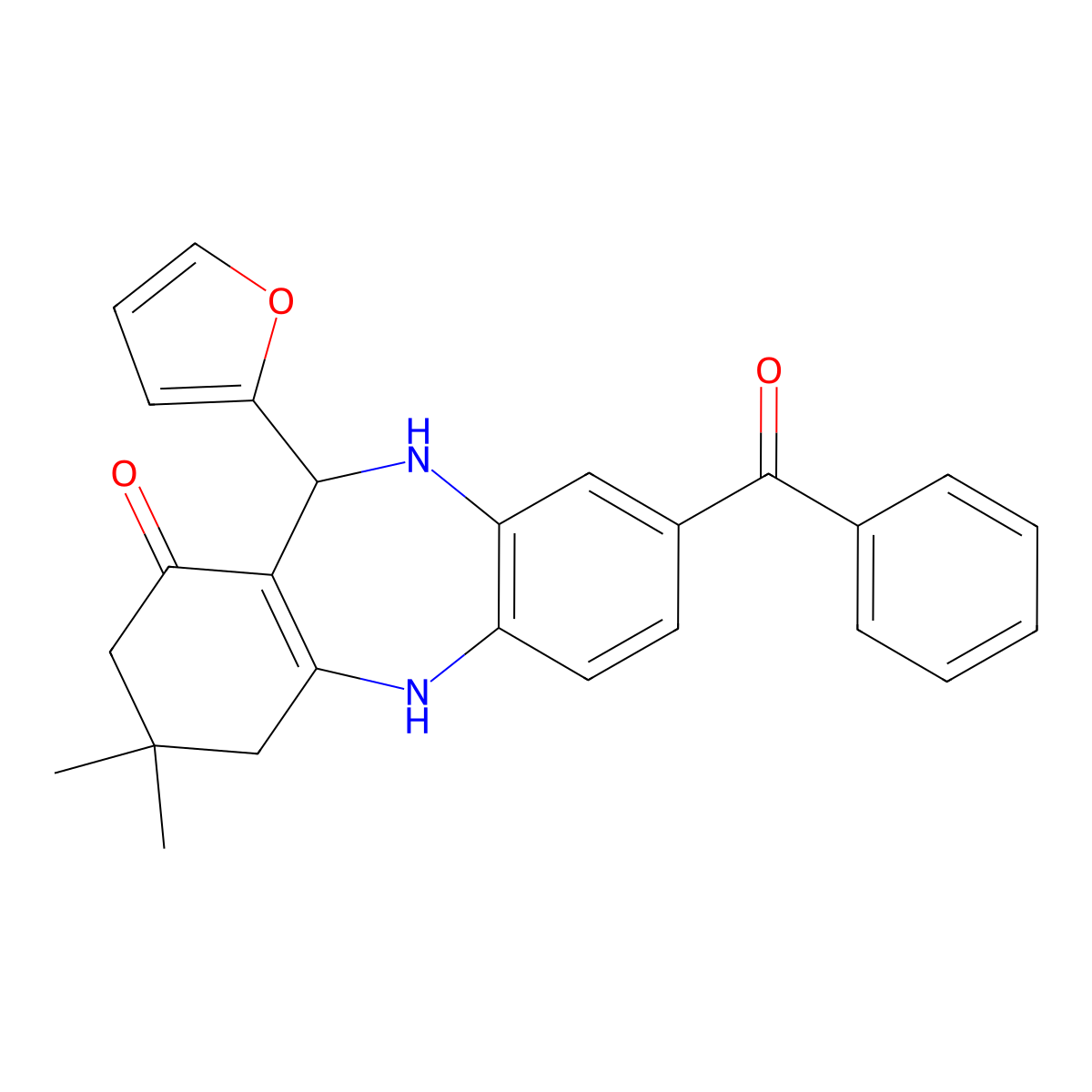 3-benzoyl-6-(furan-2-yl)-9,9-dimethyl-6,8,10,11-tetrahydro-5H-benzo[b][1,4]benzodiazepin-7-one molecular structure, CAS 372494-35-4