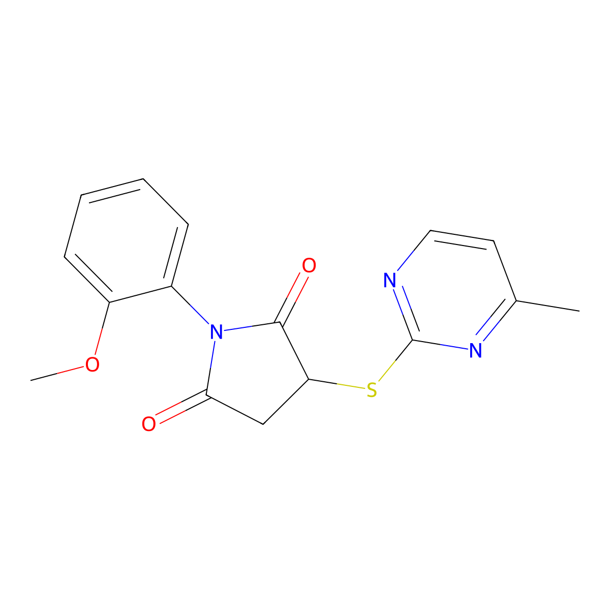 1-(2-Methoxyphenyl)-3-(4-methylpyrimidin-2-yl)sulfanylpyrrolidine-2,5-dione molecular structure, CAS 372494-46-7