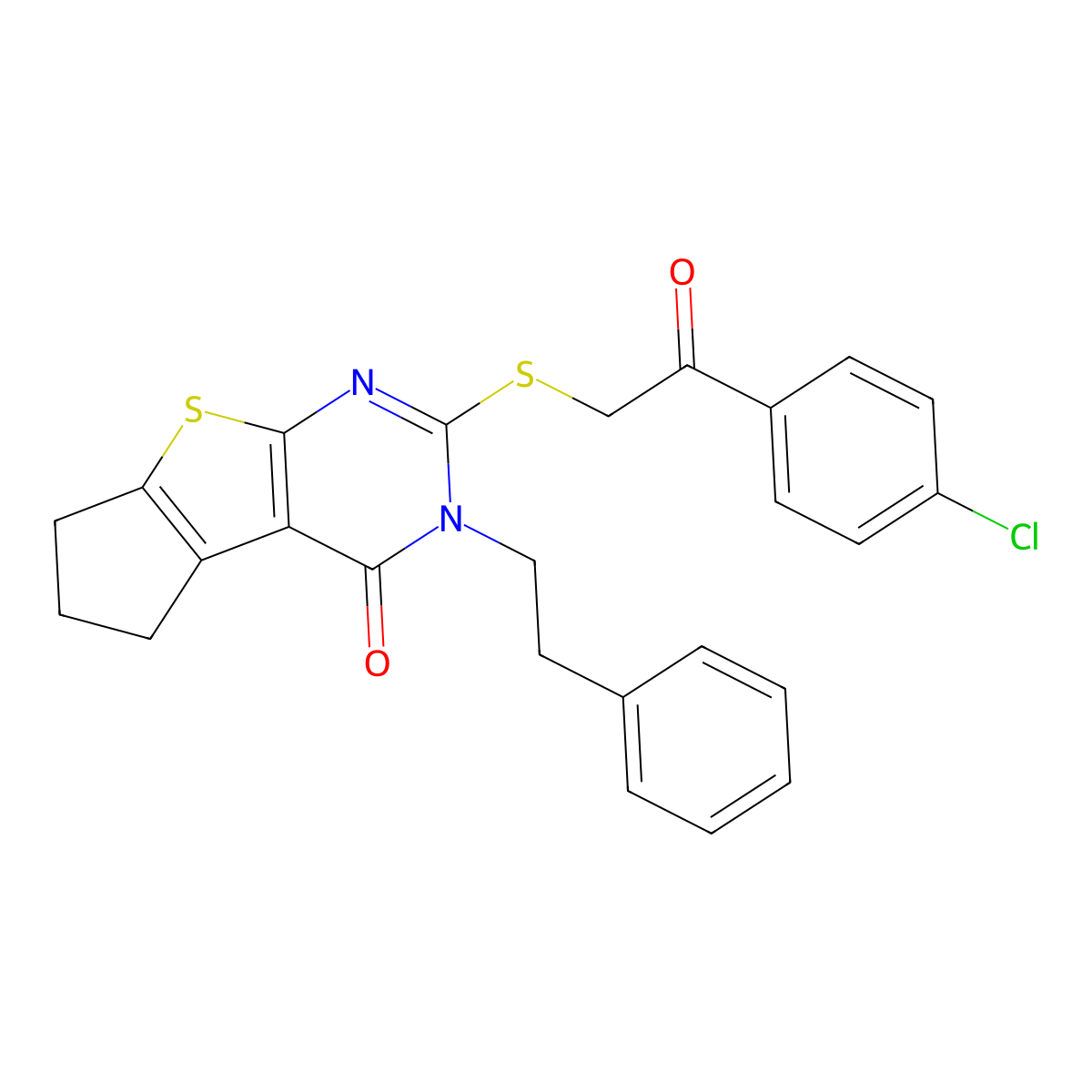2-{[2-(4-chlorophenyl)-2-oxoethyl]sulfanyl}-3-(2-phenylethyl)-3,5,6,7-tetrahydro-4H-cyclopenta[4,5]thieno[2,3-d]pyrimidin-4-one molecular structure, CAS 372494-49-0
