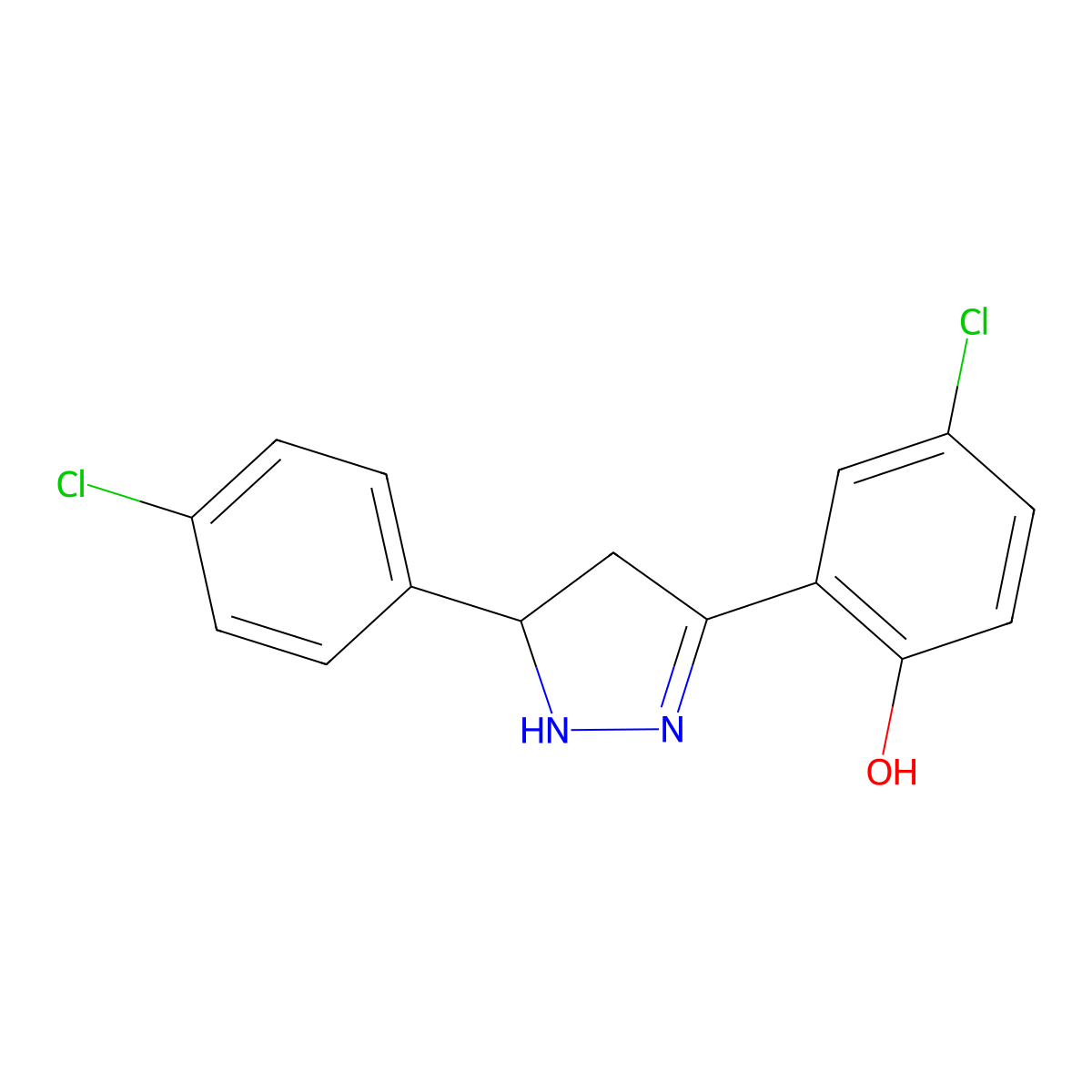 4-chloro-2-[5-(4-chlorophenyl)-4,5-dihydro-1H-pyrazol-3-yl]phenol molecular structure, CAS 372494-68-3