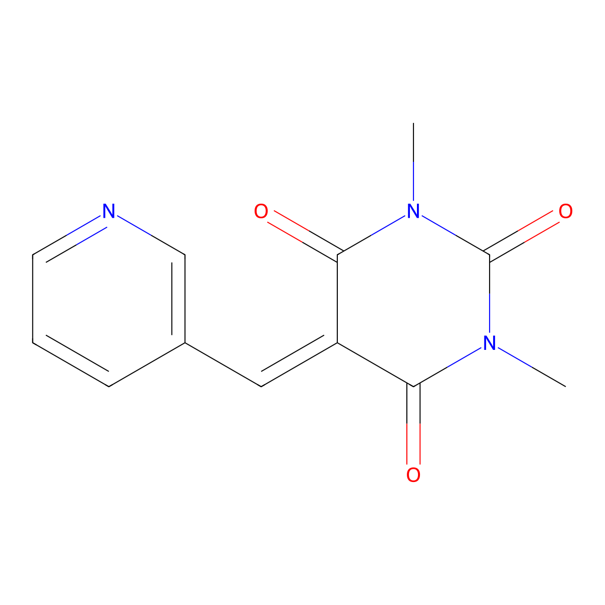 1,3-dimethyl-5-(pyridin-3-ylmethylene)pyrimidine-2,4,6(1H,3H,5H)-trione molecular structure, CAS 372495-29-9