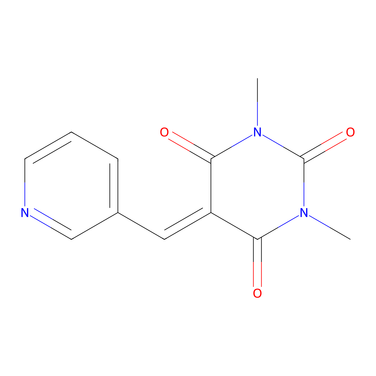 1,3-dimethyl-5-(pyridin-3-ylmethylene)pyrimidine-2,4,6(1H,3H,5H)-trione molecular structure, CAS 372495-29-9