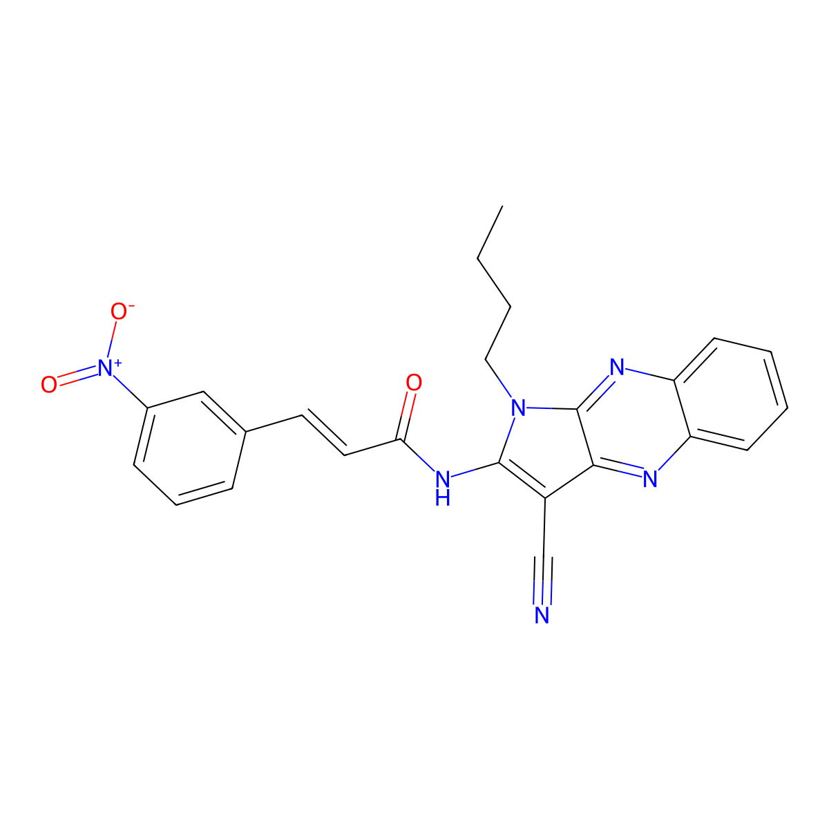N-(1-butyl-3-cyanopyrrolo[3,2-b]quinoxalin-2-yl)-3-(3-nitrophenyl)prop-2-enamide molecular structure, CAS 372495-44-8