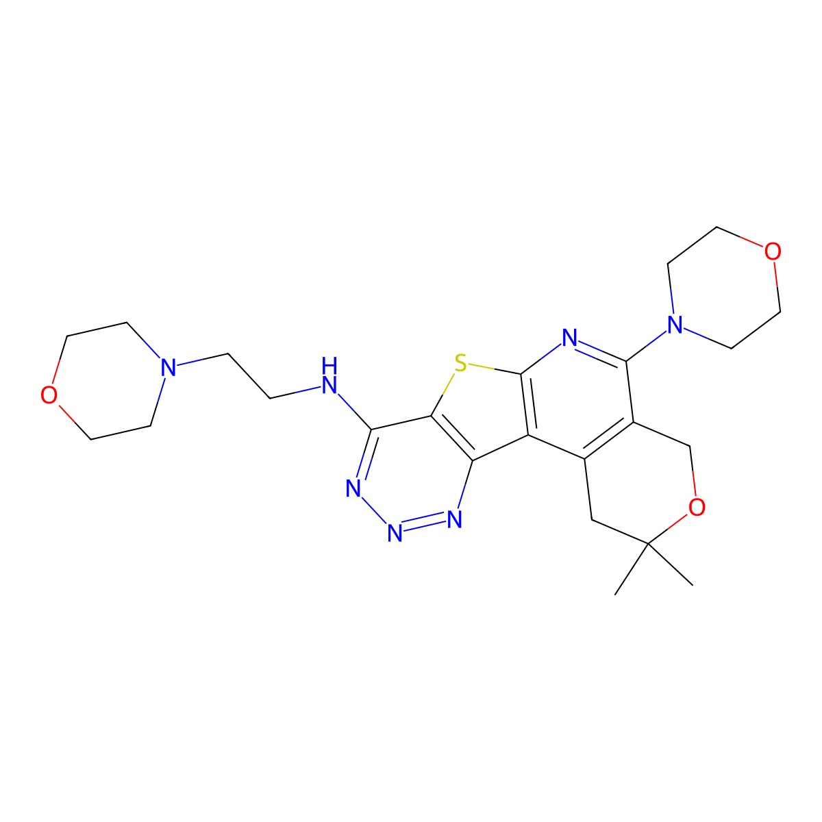 2,2-dimethyl-5-morpholino-N-(2-morpholinoethyl)-2,4-dihydro-1H-pyrano[4'',3'':4',5']pyrido[3',2':4,5]thieno[3,2-d][1,2,3]triazin-8-amine molecular structure, CAS 372495-58-4