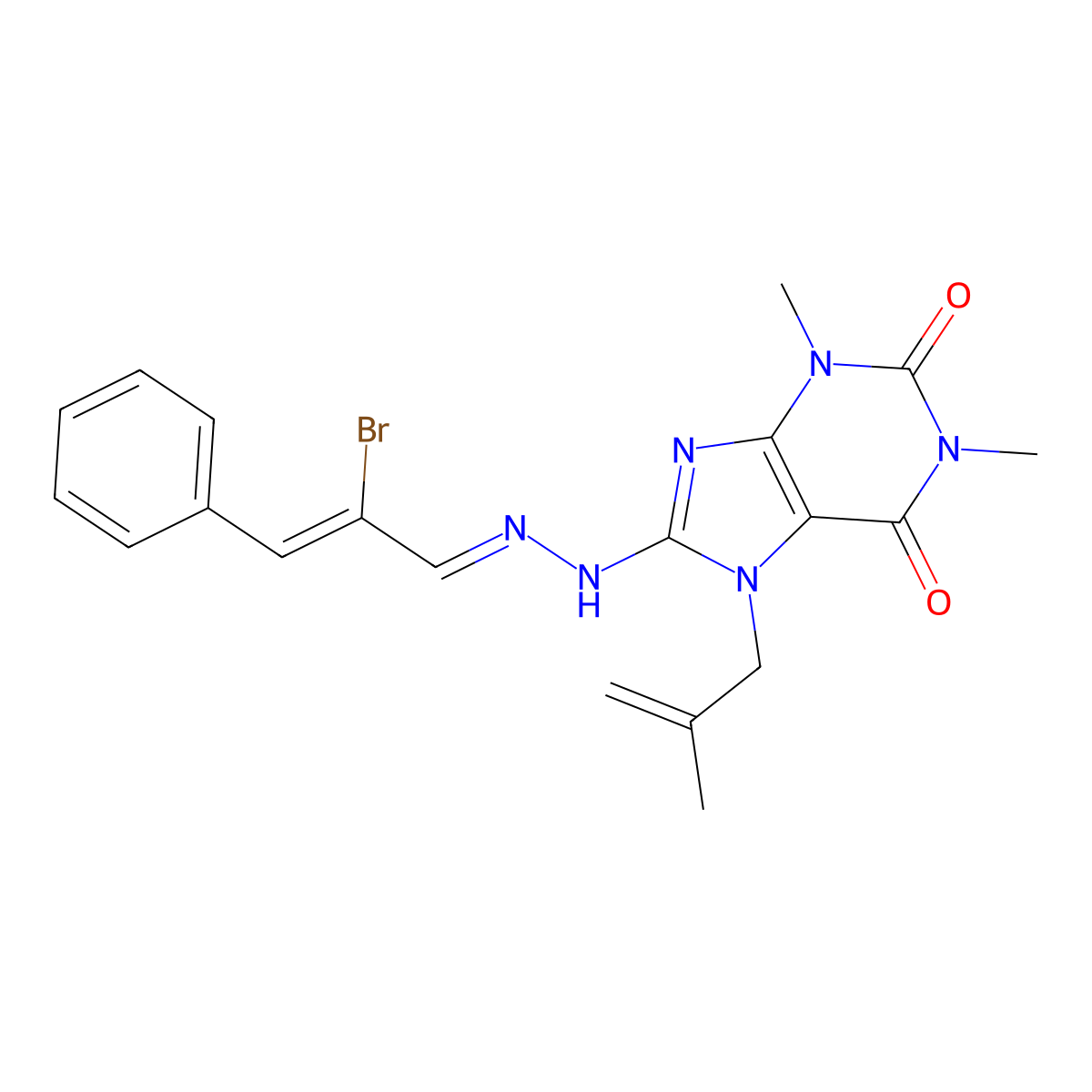 8-[2-(2-Bromo-3-phenylprop-2-enylidene)hydrazinyl]-1,3-dimethyl-7-(2-methylprop-2-enyl)purine-2,6-dione molecular structure, CAS 372495-82-4