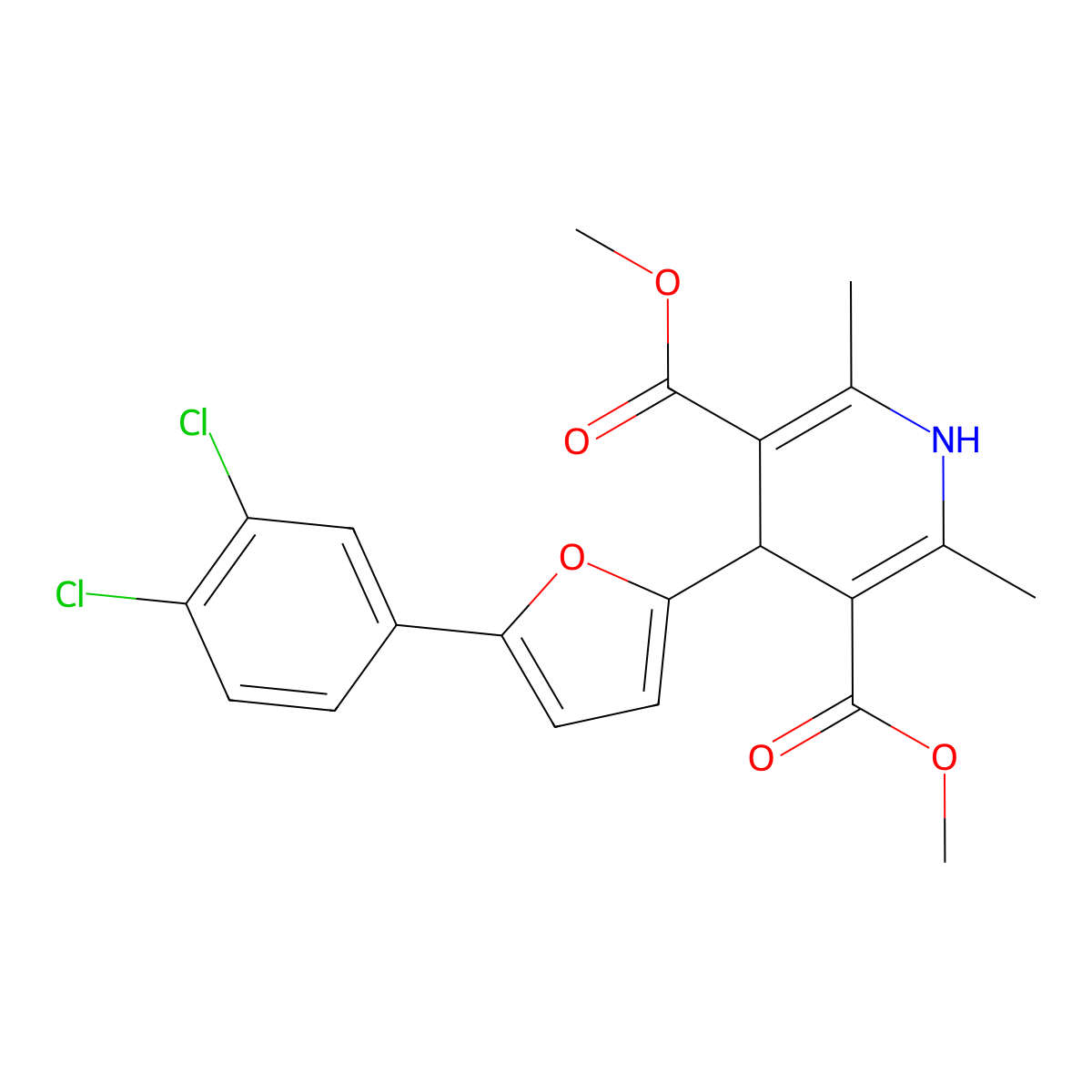 Dimethyl 4-[5-(3,4-dichlorophenyl)-2-furyl]-2,6-dimethyl-1,4-dihydro-3,5-pyridinedicarboxylate molecular structure, CAS 372495-88-0