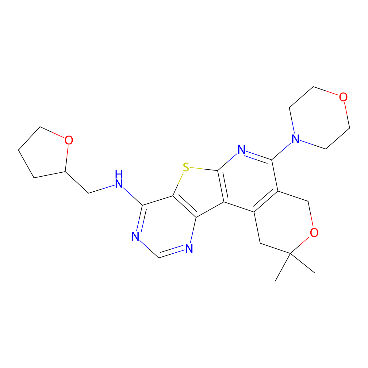 2,2-dimethyl-5-morpholino-N-((tetrahydrofuran-2-yl)methyl)-2,4-dihydro-1H-pyrano[4'',3'':4',5']pyrido[3',2':4,5]thieno[3,2-d]pyrimidin-8-amine molecular structure, CAS 372495-97-1