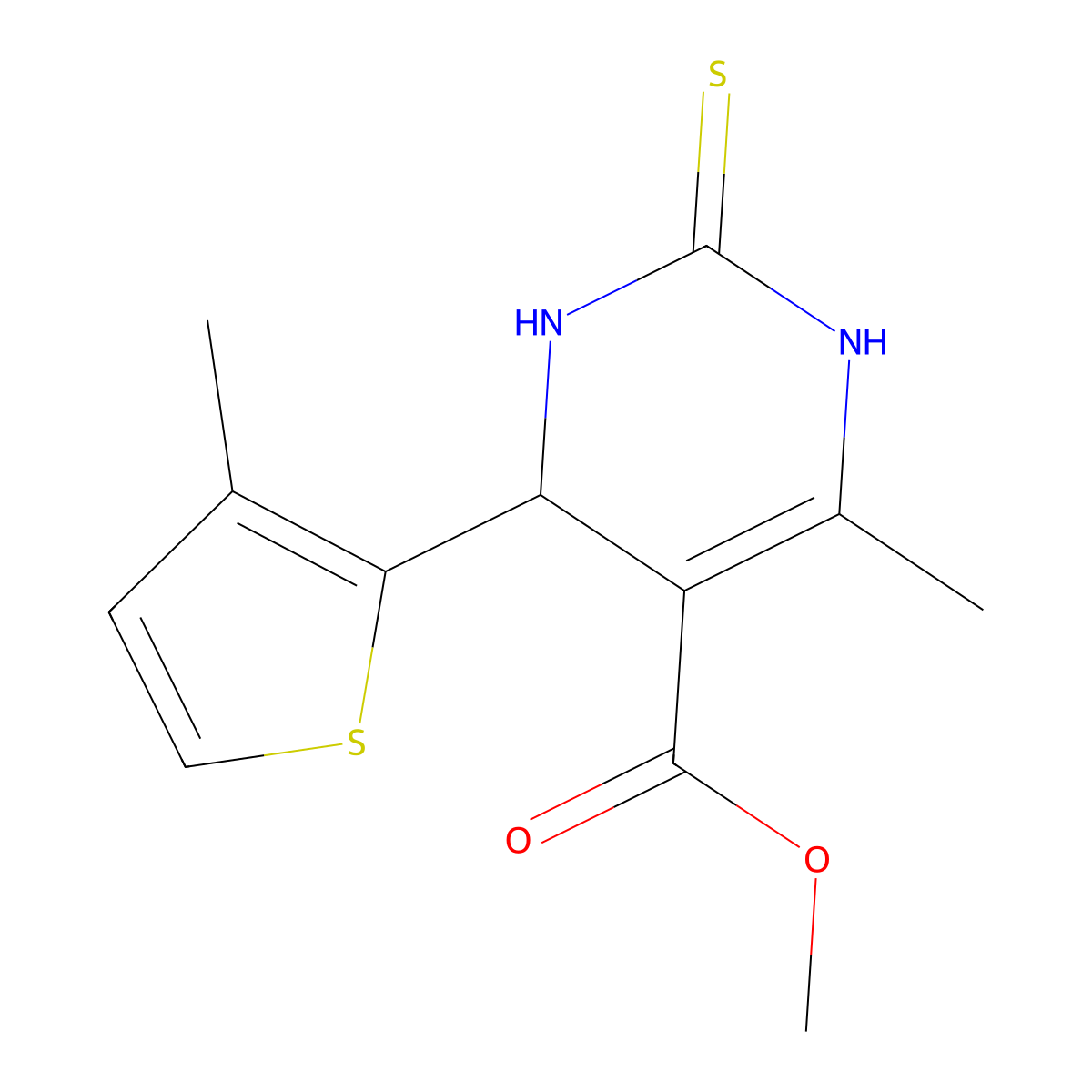 Methyl 4-methyl-6-(3-methylthiophen-2-yl)-2-sulfanyl-1,6-dihydropyrimidine-5-carboxylate molecular structure, CAS 372496-39-4