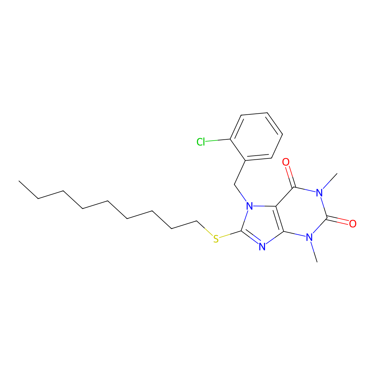 7-[(2-chlorophenyl)methyl]-1,3-dimethyl-8-(nonylsulfanyl)-2,3,6,7-tetrahydro-1H-purine-2,6-dione molecular structure, CAS 372496-97-4
