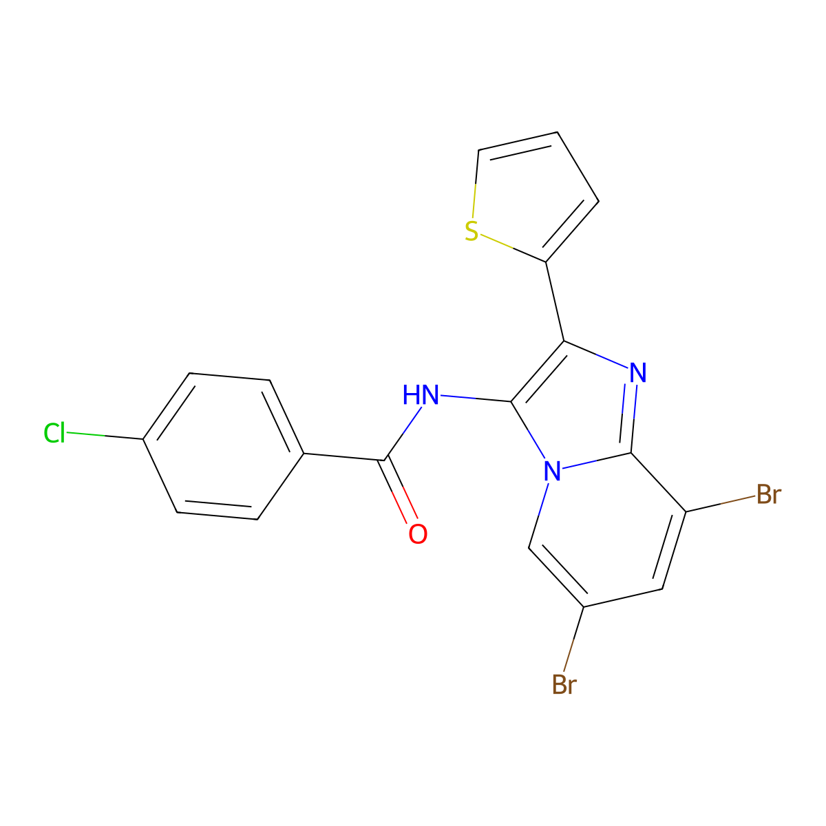 4-Chloro-N-(6,8-dibromo-2-(2-thienyl)imidazo(1,2-a)pyridin-3-yl)benzamide molecular structure, CAS 372497-52-4