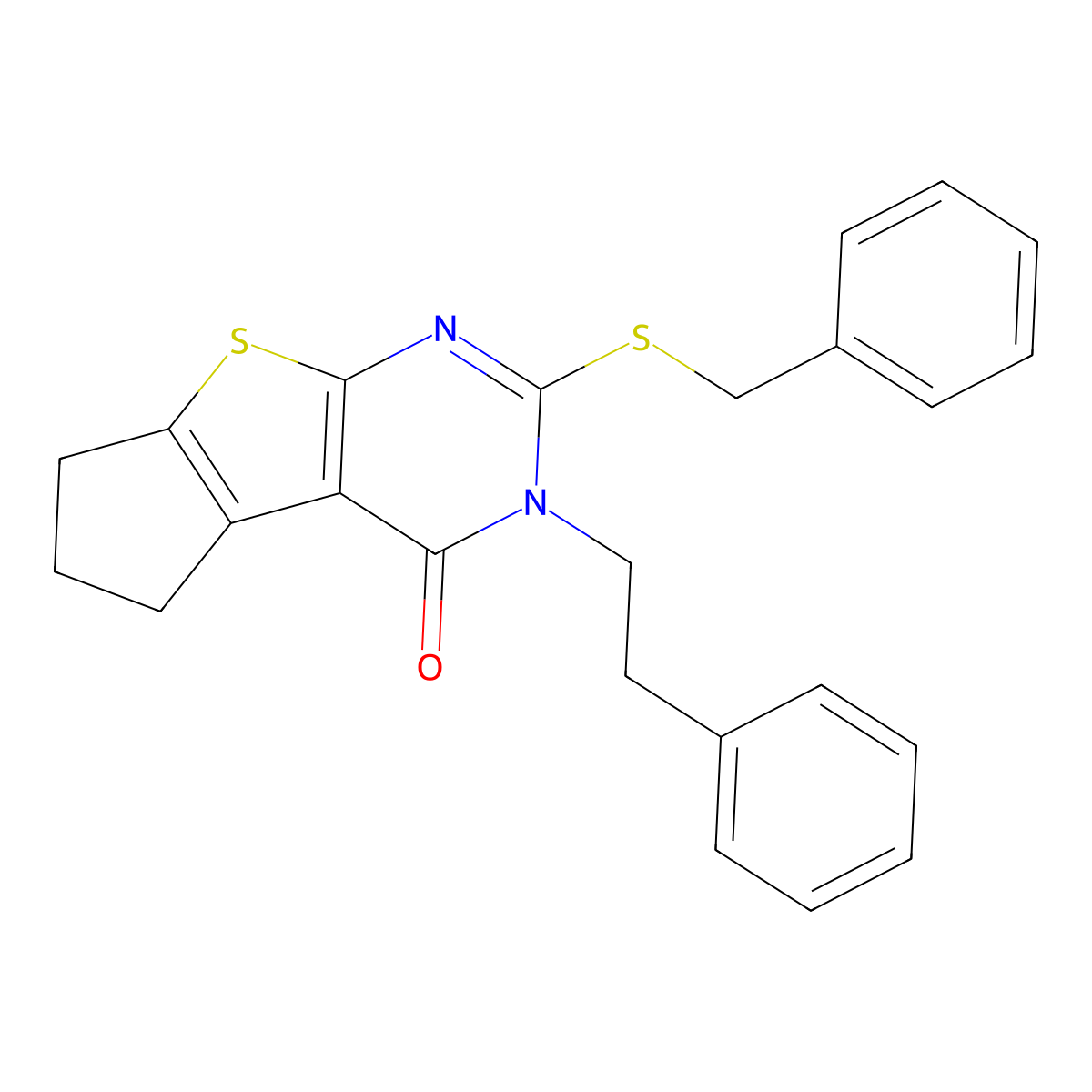 2-(benzylthio)-3-phenethyl-6,7-dihydro-3H-cyclopenta[4,5]thieno[2,3-d]pyrimidin-4(5H)-one molecular structure, CAS 372497-97-7
