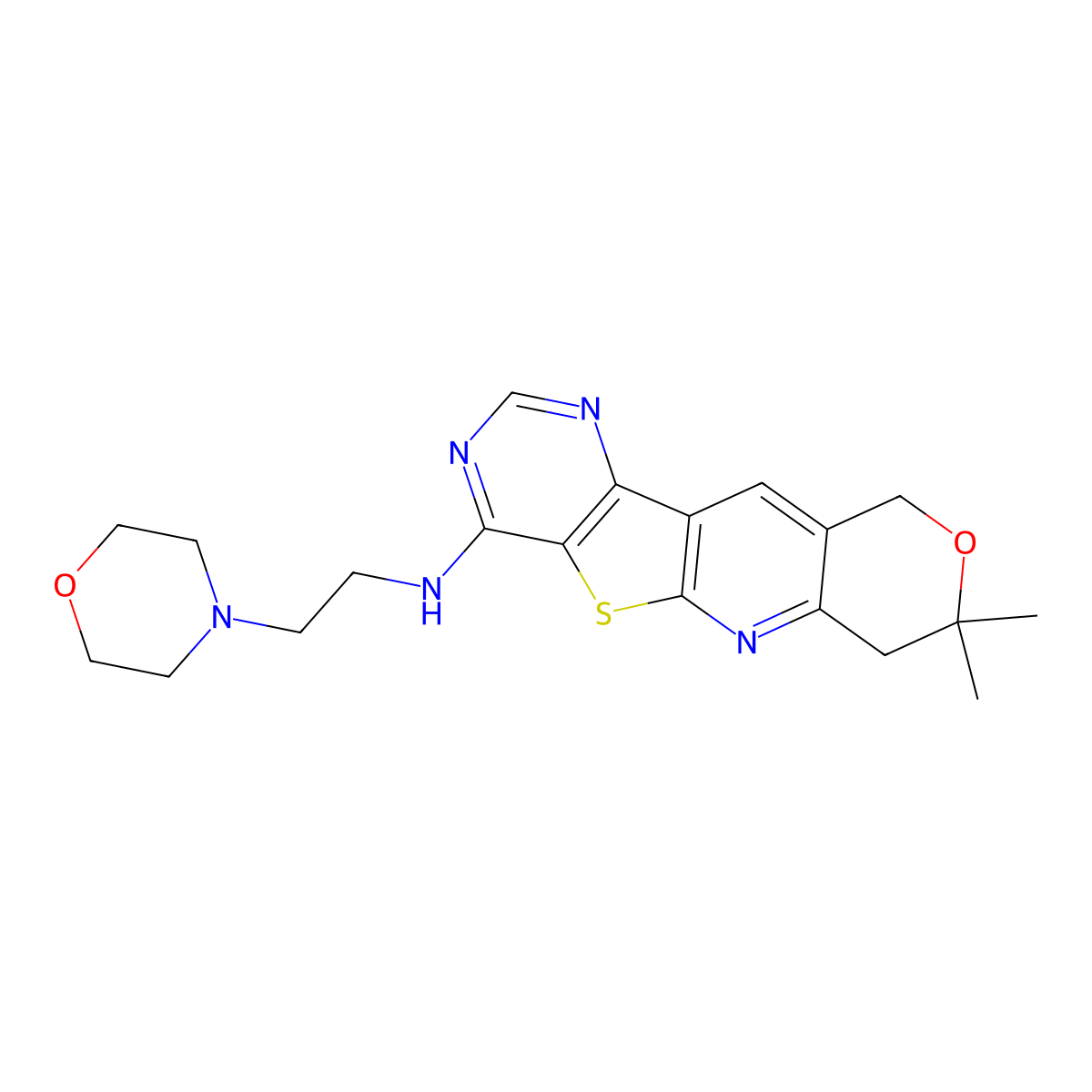 8,8-dimethyl-N-(2-morpholinoethyl)-8,10-dihydro-7H-pyrano[3'',4'':5',6']pyrido[3',2':4,5]thieno[3,2-d]pyrimidin-4-amine molecular structure, CAS 372499-37-1