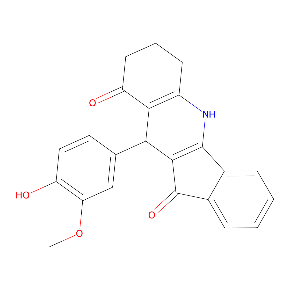 10-(4-hydroxy-3-methoxyphenyl)-6,7,8,10-tetrahydro-5H-indeno[1,2-b]quinoline-9,11-dione molecular structure, CAS 372499-75-7