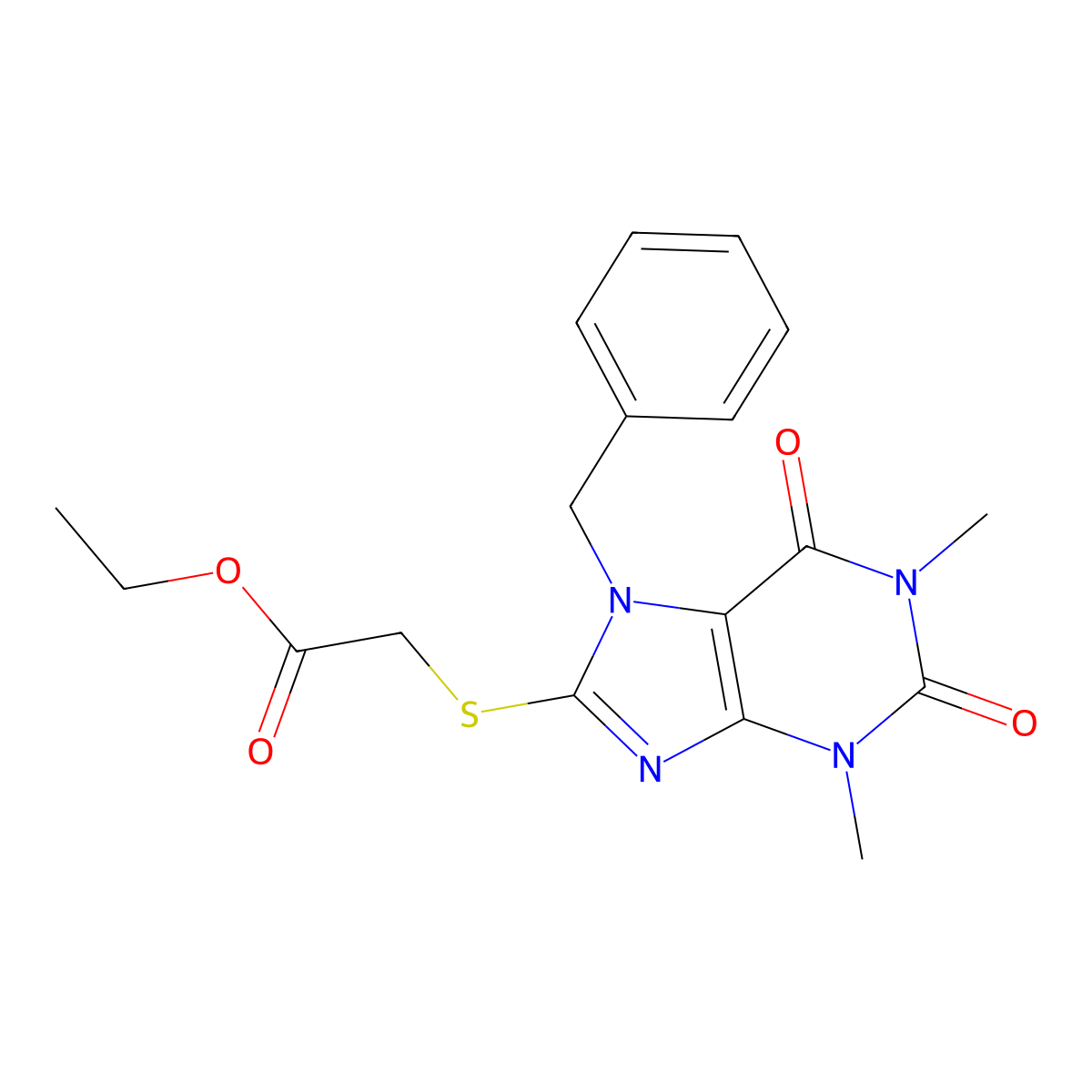 Ethyl 2-(7-benzyl-1,3-dimethyl-2,6-dioxopurin-8-yl)sulfanylacetate molecular structure, CAS 372500-29-3
