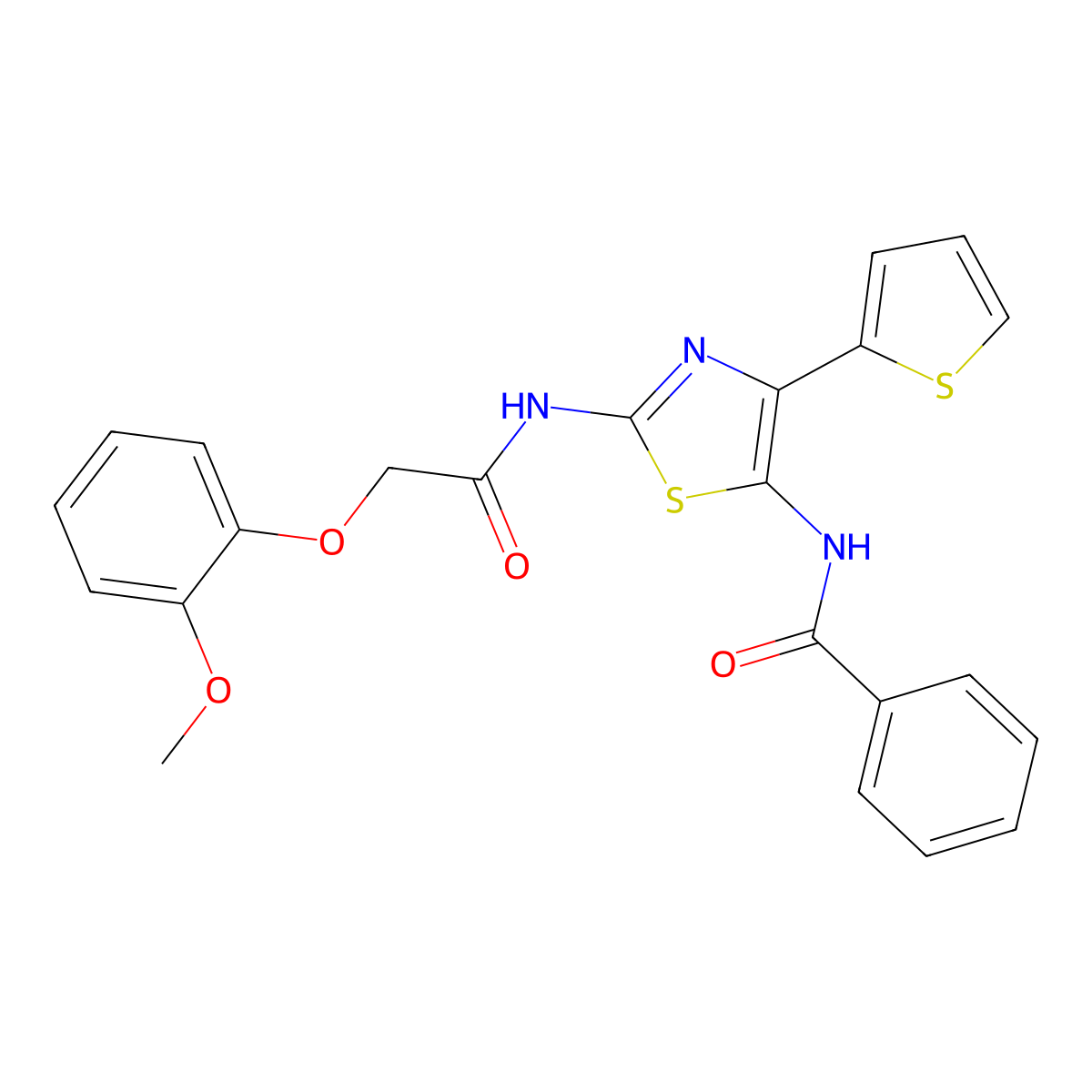 N-{2-[2-(2-methoxyphenoxy)acetamido]-4-(thiophen-2-yl)-1,3-thiazol-5-yl}benzamide molecular structure, CAS 372500-52-2